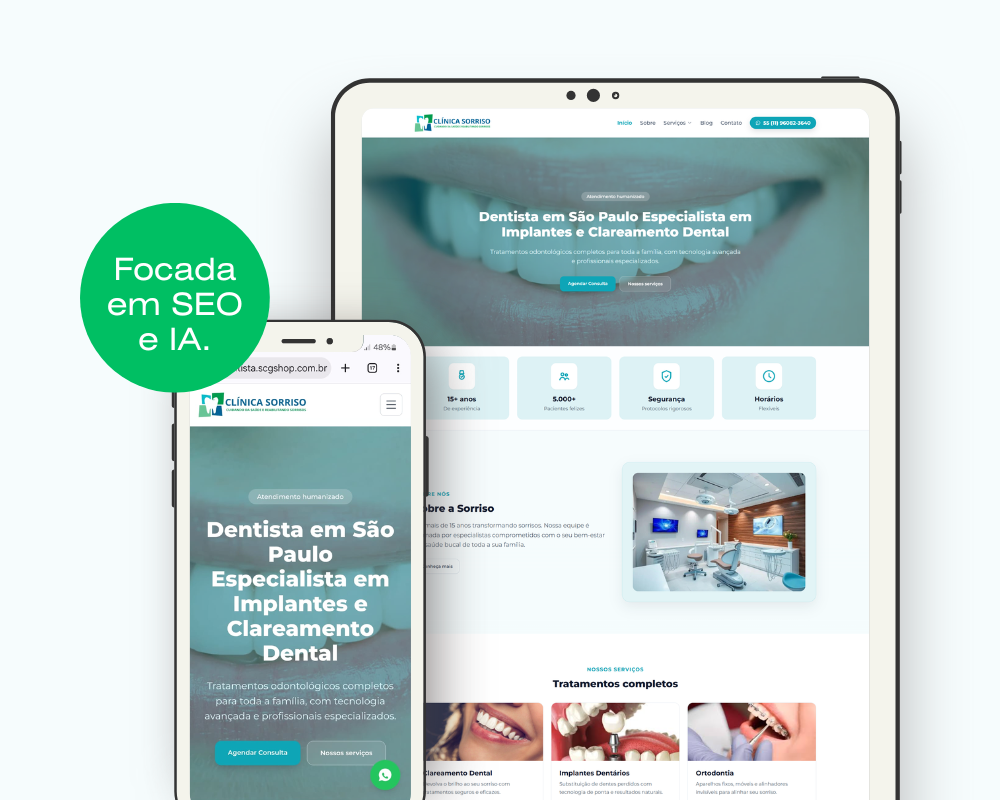 Preview do site SCG em tablet e celular
